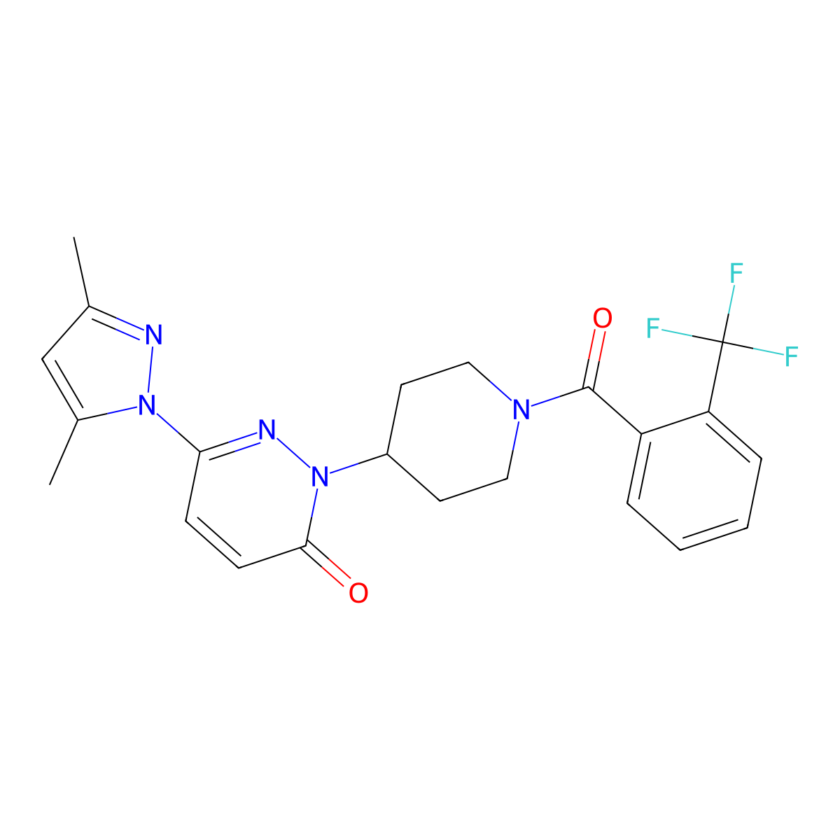 6-(3,5-dimethyl-1H-pyrazol-1-yl)-2-{1-[2-(trifluoromethyl)benzoyl]piperidin-4-yl}-2,3-dihydropyridazin-3-one molecular structure, CAS 2379997-11-0