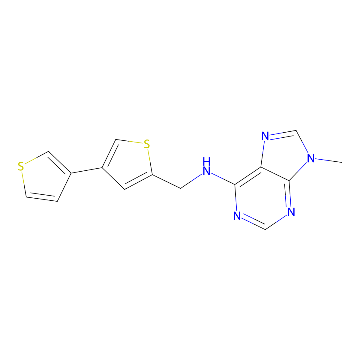 N-({[3,3'-bithiophene]-5-yl}methyl)-9-methyl-9H-purin-6-amine molecular structure, CAS 2379997-12-1