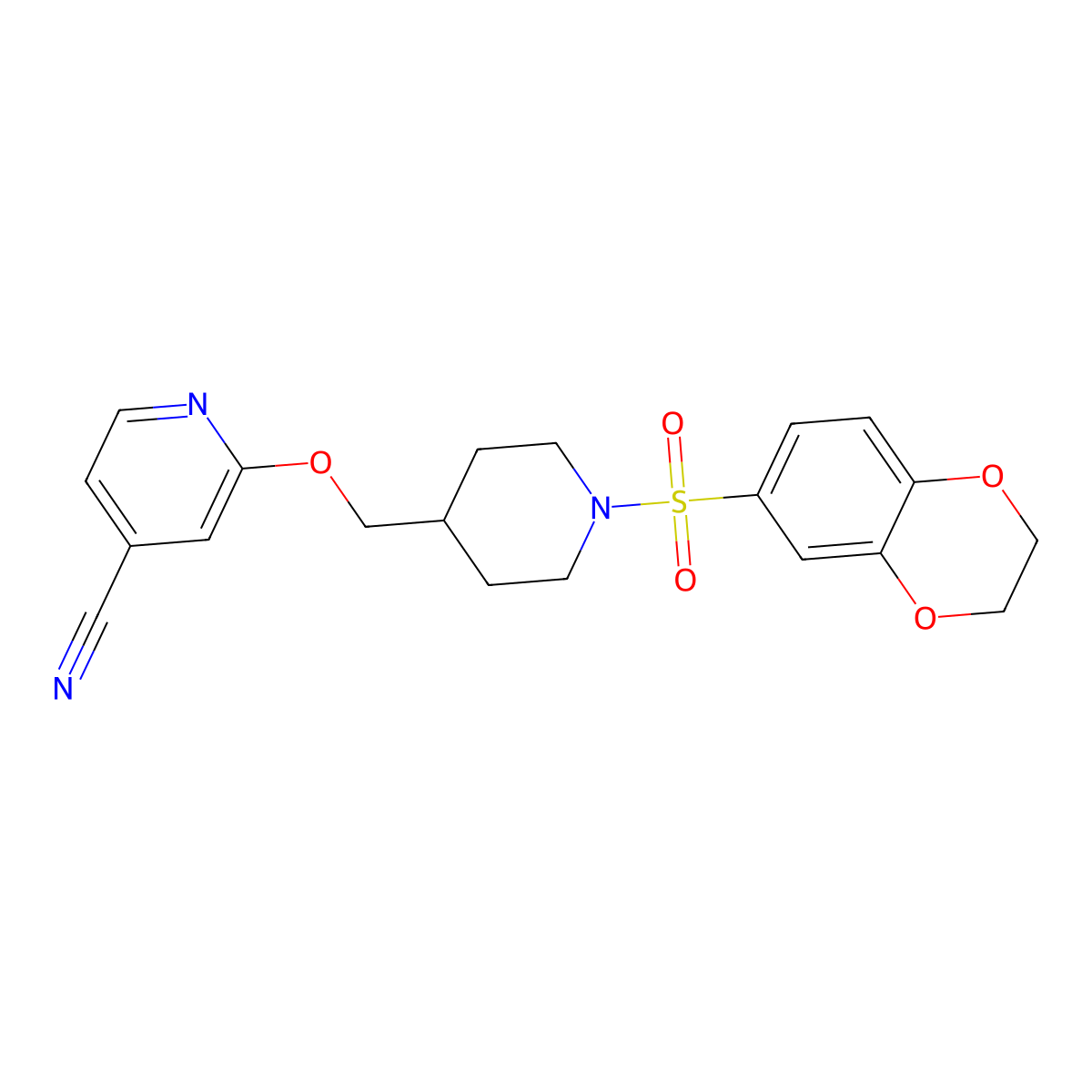 2-{[1-(2,3-Dihydro-1,4-benzodioxine-6-sulfonyl)piperidin-4-yl]methoxy}pyridine-4-carbonitrile molecular structure, CAS 2379997-15-4