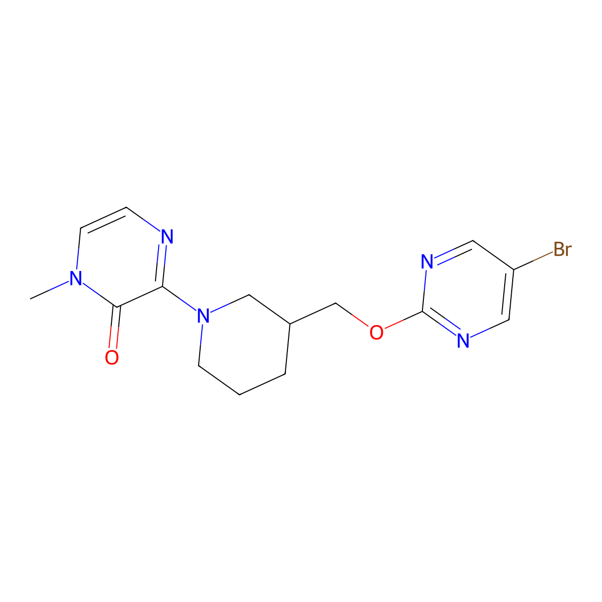 3-(3-{[(5-Bromopyrimidin-2-yl)oxy]methyl}piperidin-1-yl)-1-methyl-1,2-dihydropyrazin-2-one molecular structure, CAS 2379997-16-5