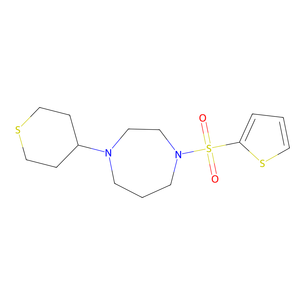 1-(Thian-4-yl)-4-(thiophene-2-sulfonyl)-1,4-diazepane molecular structure, CAS 2379997-21-2