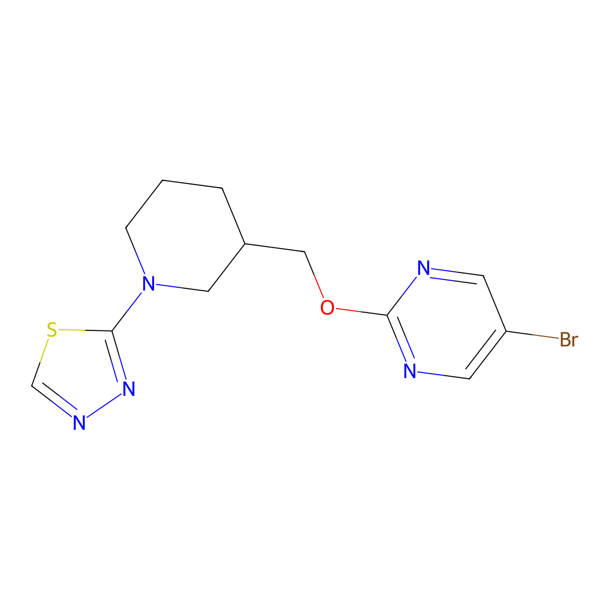 5-Bromo-2-{[1-(1,3,4-thiadiazol-2-yl)piperidin-3-yl]methoxy}pyrimidine molecular structure, CAS 2379997-22-3