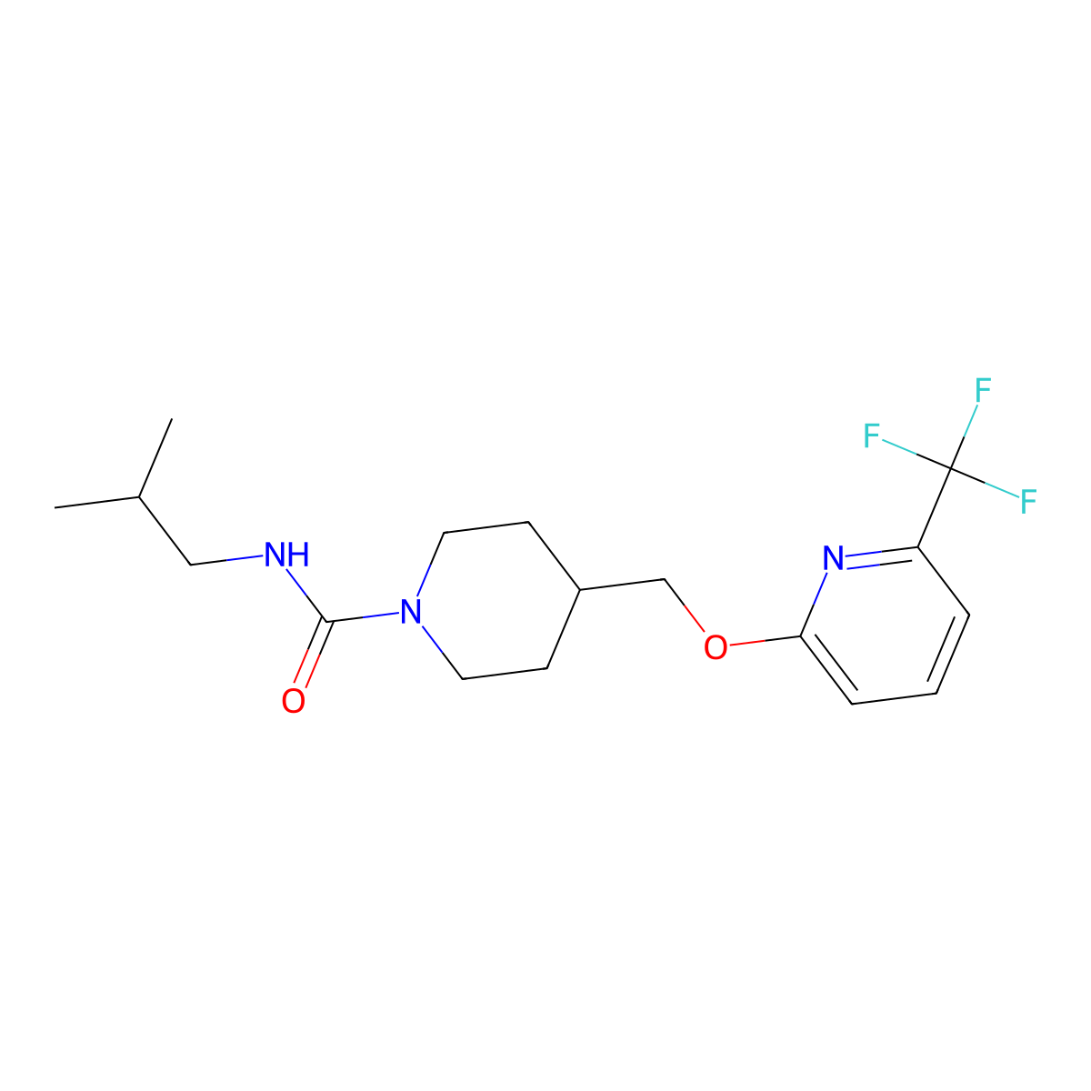 N-(2-methylpropyl)-4-({[6-(trifluoromethyl)pyridin-2-yl]oxy}methyl)piperidine-1-carboxamide molecular structure, CAS 2379997-25-6