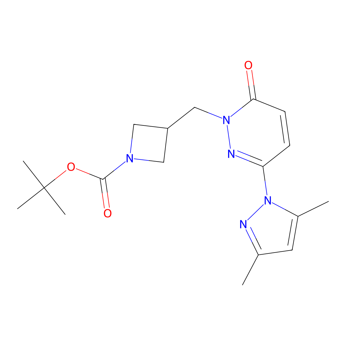 tert-butyl 3-{[3-(3,5-dimethyl-1H-pyrazol-1-yl)-6-oxo-1,6-dihydropyridazin-1-yl]methyl}azetidine-1-carboxylate molecular structure, CAS 2379997-26-7