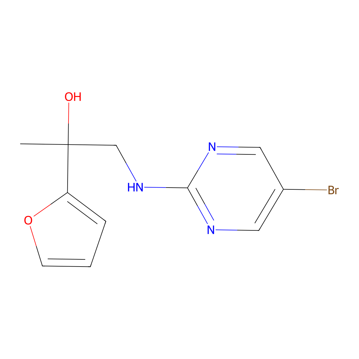 1-[(5-Bromopyrimidin-2-yl)amino]-2-(furan-2-yl)propan-2-ol molecular structure, CAS 2379997-29-0