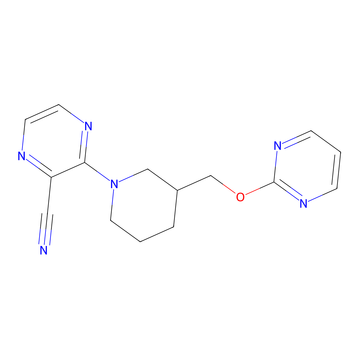 3-{3-[(Pyrimidin-2-yloxy)methyl]piperidin-1-yl}pyrazine-2-carbonitrile molecular structure, CAS 2379997-32-5