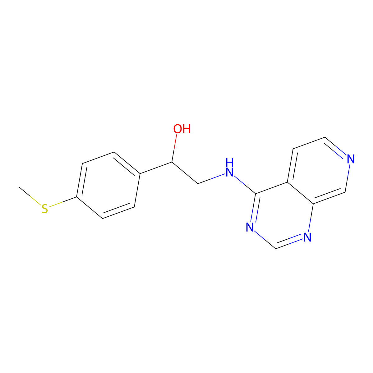 1-[4-(Methylsulfanyl)phenyl]-2-({pyrido[3,4-d]pyrimidin-4-yl}amino)ethan-1-ol molecular structure, CAS 2379997-36-9