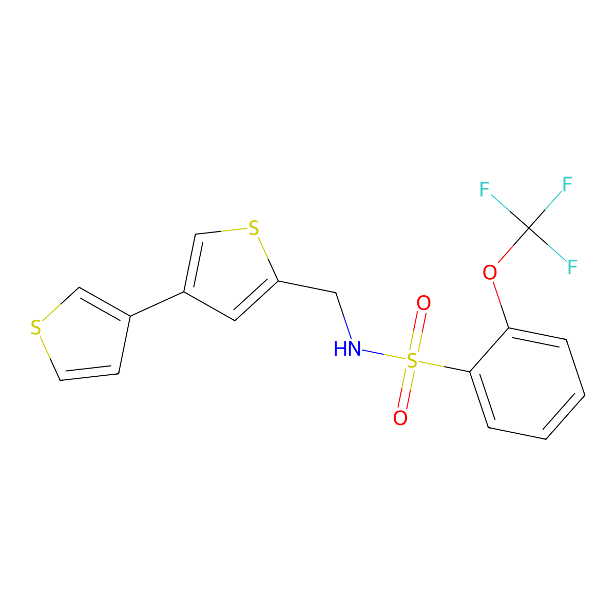 N-({[3,3'-bithiophene]-5-yl}methyl)-2-(trifluoromethoxy)benzene-1-sulfonamide molecular structure, CAS 2379997-44-9