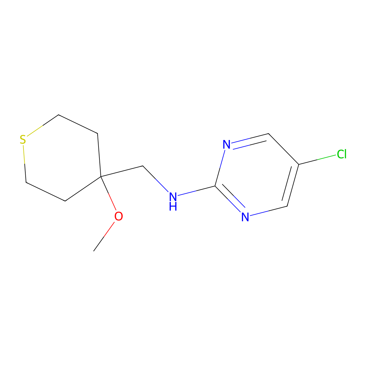 5-Chloro-N-[(4-methoxythian-4-yl)methyl]pyrimidin-2-amine molecular structure, CAS 2379997-46-1