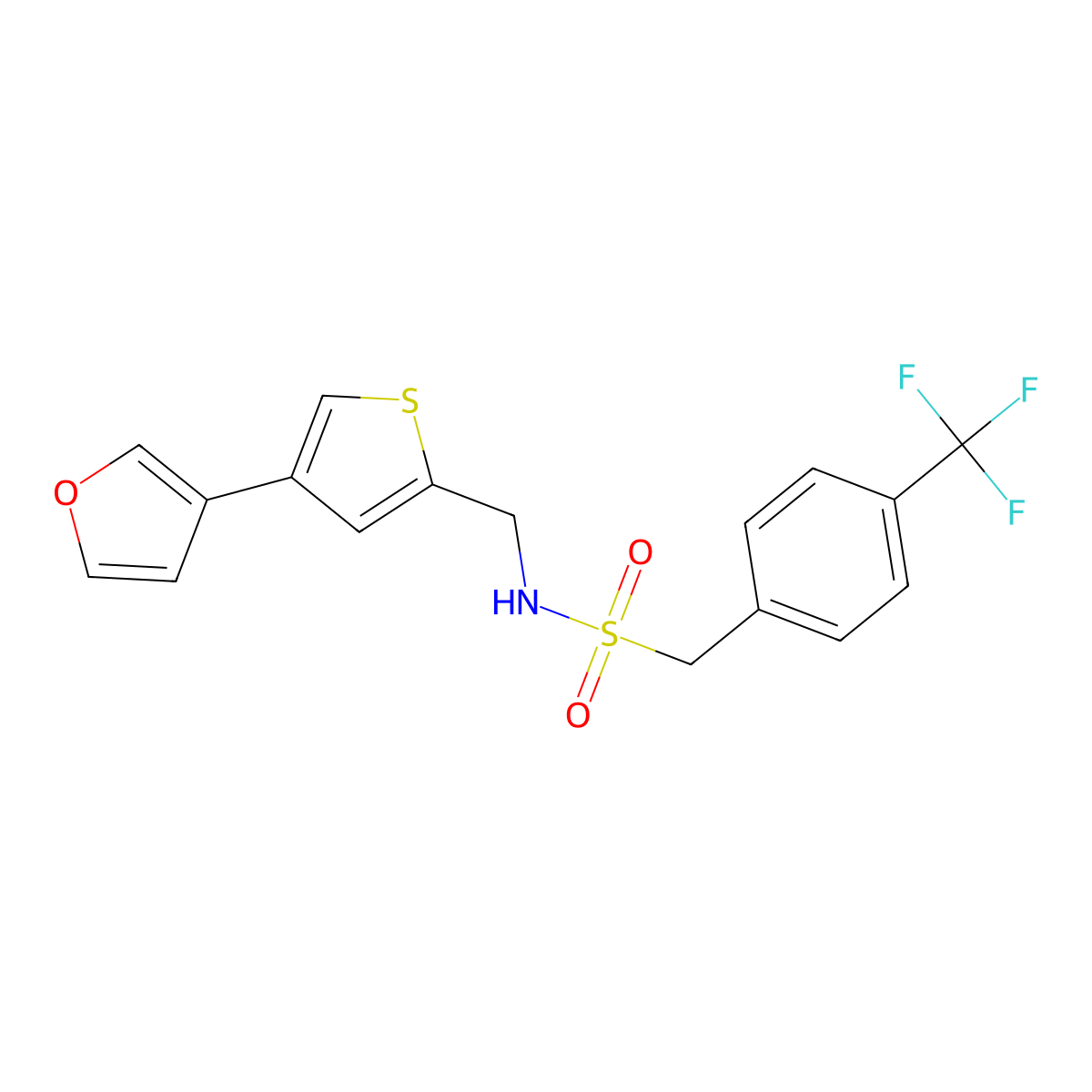 N-[[4-(Furan-3-yl)thiophen-2-yl]methyl]-1-[4-(trifluoromethyl)phenyl]methanesulfonamide molecular structure, CAS 2379997-47-2