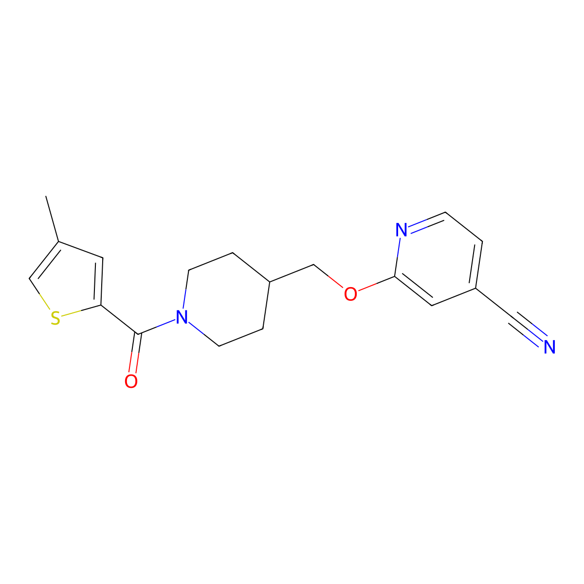 2-{[1-(4-Methylthiophene-2-carbonyl)piperidin-4-yl]methoxy}pyridine-4-carbonitrile molecular structure, CAS 2379997-48-3