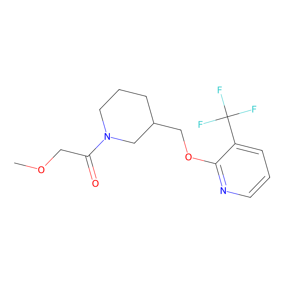 2-Methoxy-1-[3-({[3-(trifluoromethyl)pyridin-2-yl]oxy}methyl)piperidin-1-yl]ethan-1-one molecular structure, CAS 2379997-50-7