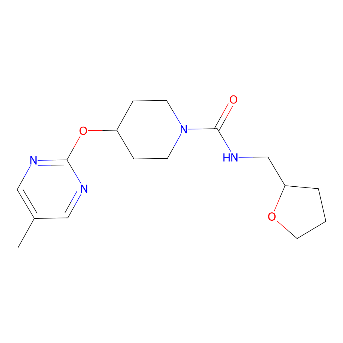 4-[(5-methylpyrimidin-2-yl)oxy]-N-[(oxolan-2-yl)methyl]piperidine-1-carboxamide molecular structure, CAS 2379997-51-8