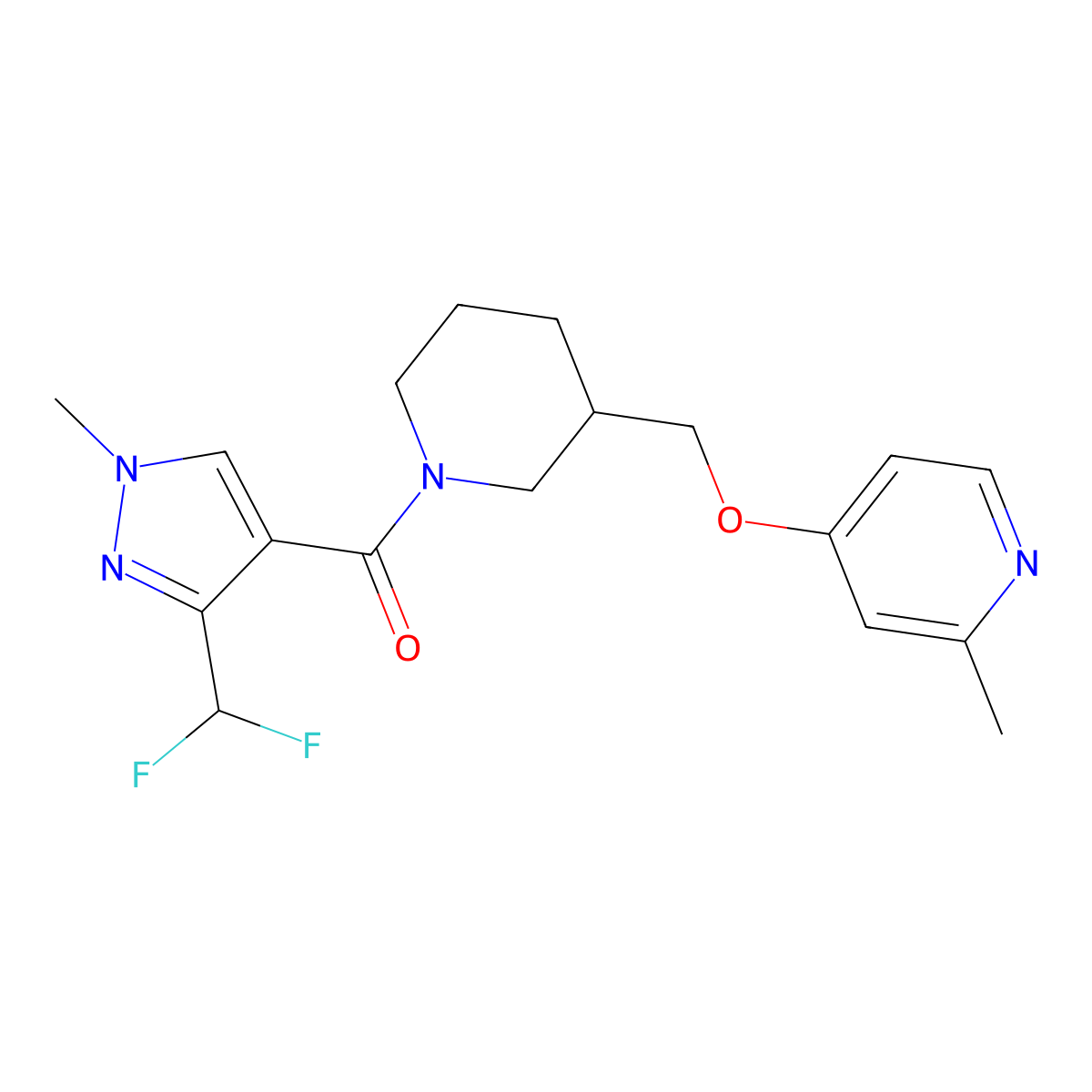4-({1-[3-(difluoromethyl)-1-methyl-1H-pyrazole-4-carbonyl]piperidin-3-yl}methoxy)-2-methylpyridine molecular structure, CAS 2379997-53-0