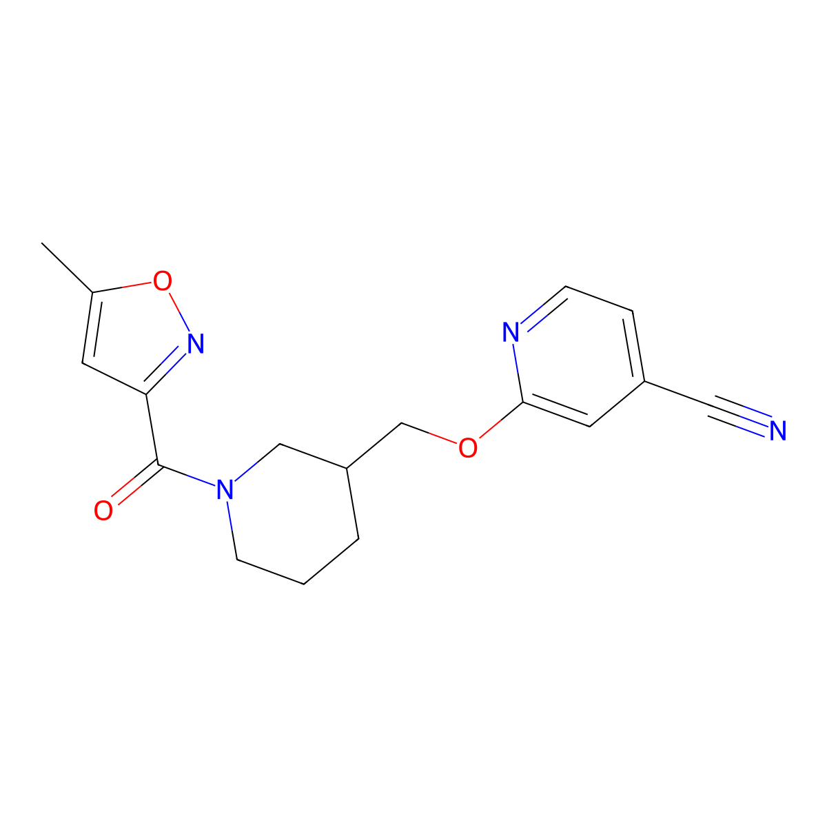 2-{[1-(5-Methyl-1,2-oxazole-3-carbonyl)piperidin-3-yl]methoxy}pyridine-4-carbonitrile molecular structure, CAS 2379997-55-2