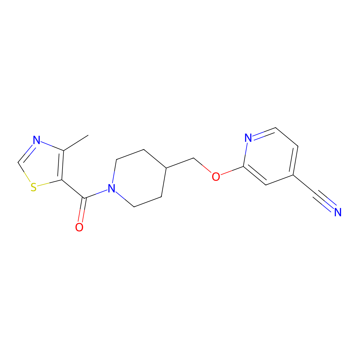 2-{[1-(4-Methyl-1,3-thiazole-5-carbonyl)piperidin-4-yl]methoxy}pyridine-4-carbonitrile molecular structure, CAS 2379997-58-5