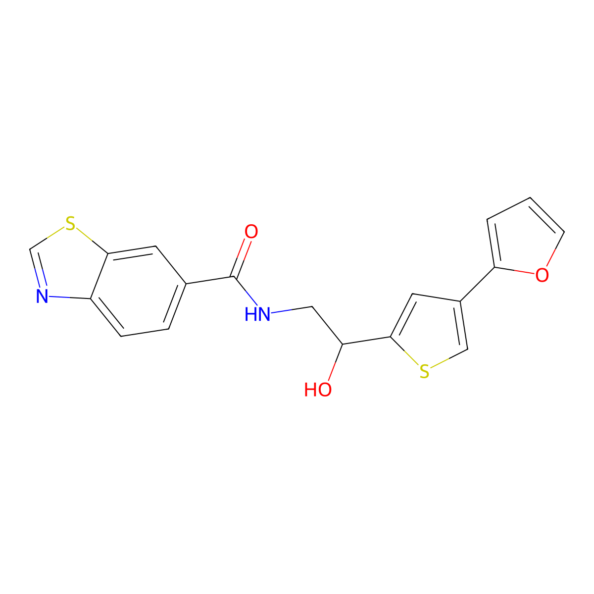 N-{2-[4-(furan-2-yl)thiophen-2-yl]-2-hydroxyethyl}-1,3-benzothiazole-6-carboxamide molecular structure, CAS 2379997-60-9