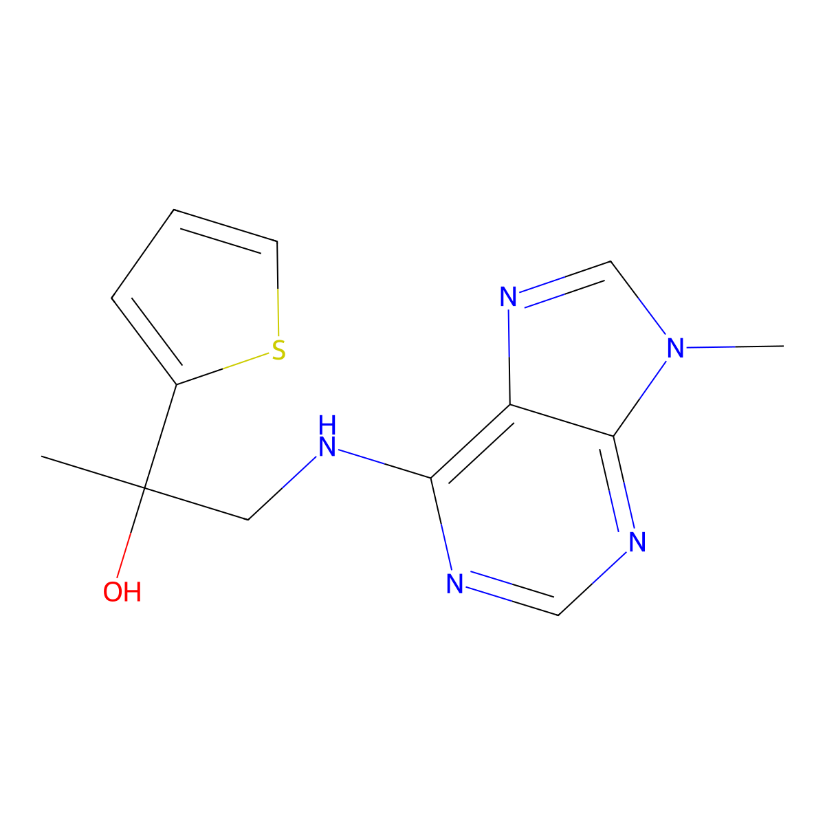 1-[(9-methyl-9H-purin-6-yl)amino]-2-(thiophen-2-yl)propan-2-ol molecular structure, CAS 2379997-65-4