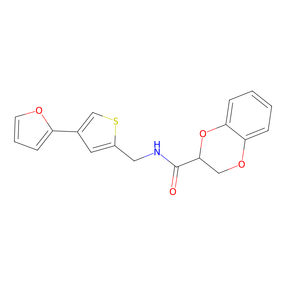 N-{[4-(furan-2-yl)thiophen-2-yl]methyl}-2,3-dihydro-1,4-benzodioxine-2-carboxamide molecular structure, CAS 2379997-69-8