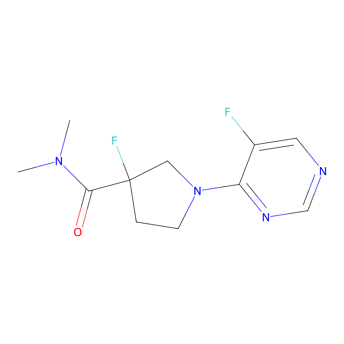 3-Fluoro-1-(5-fluoropyrimidin-4-yl)-N,N-dimethylpyrrolidine-3-carboxamide molecular structure, CAS 2379997-79-0