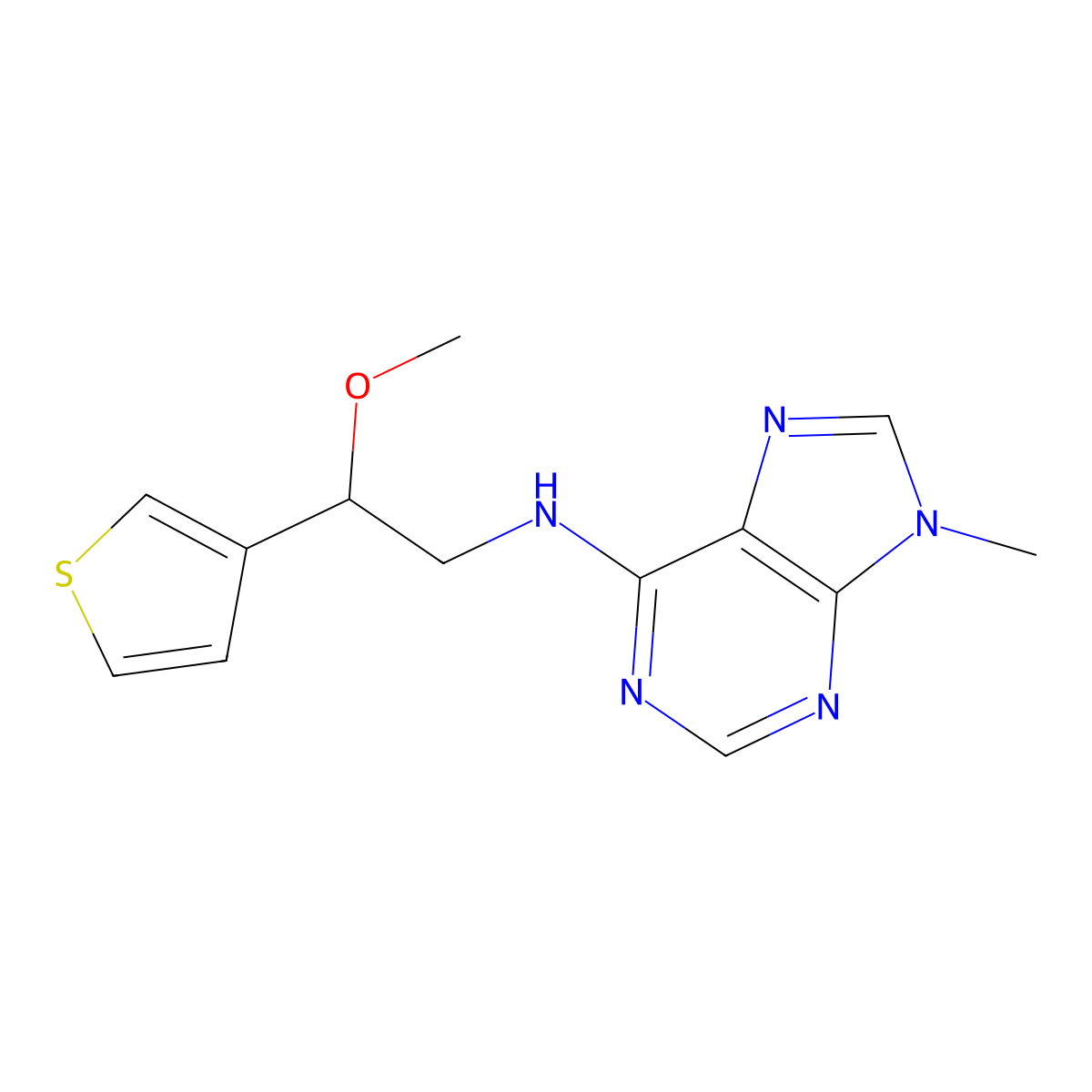 N-[2-methoxy-2-(thiophen-3-yl)ethyl]-9-methyl-9H-purin-6-amine molecular structure, CAS 2379997-83-6