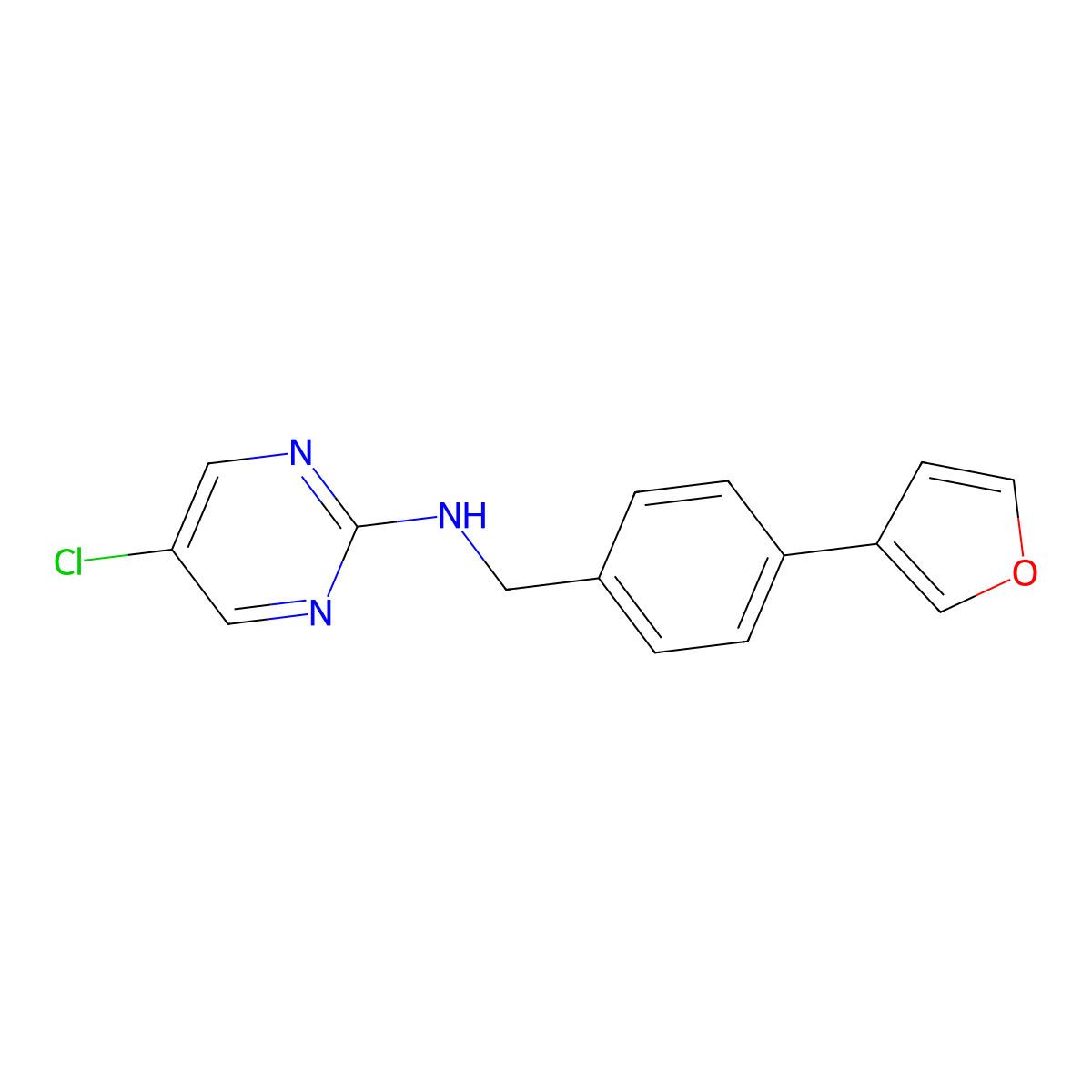 5-chloro-N-{[4-(furan-3-yl)phenyl]methyl}pyrimidin-2-amine molecular structure, CAS 2379997-87-0