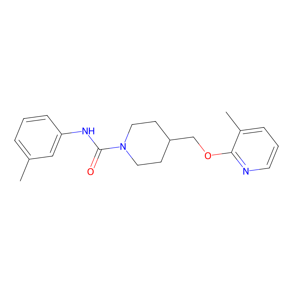 N-(3-methylphenyl)-4-{[(3-methylpyridin-2-yl)oxy]methyl}piperidine-1-carboxamide molecular structure, CAS 2379997-92-7