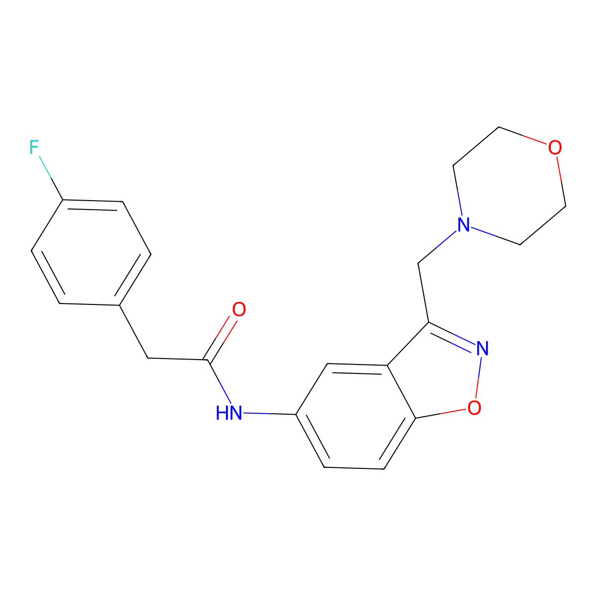 2-(4-fluorophenyl)-N-{3-[(morpholin-4-yl)methyl]-1,2-benzoxazol-5-yl}acetamide molecular structure, CAS 2379997-98-3