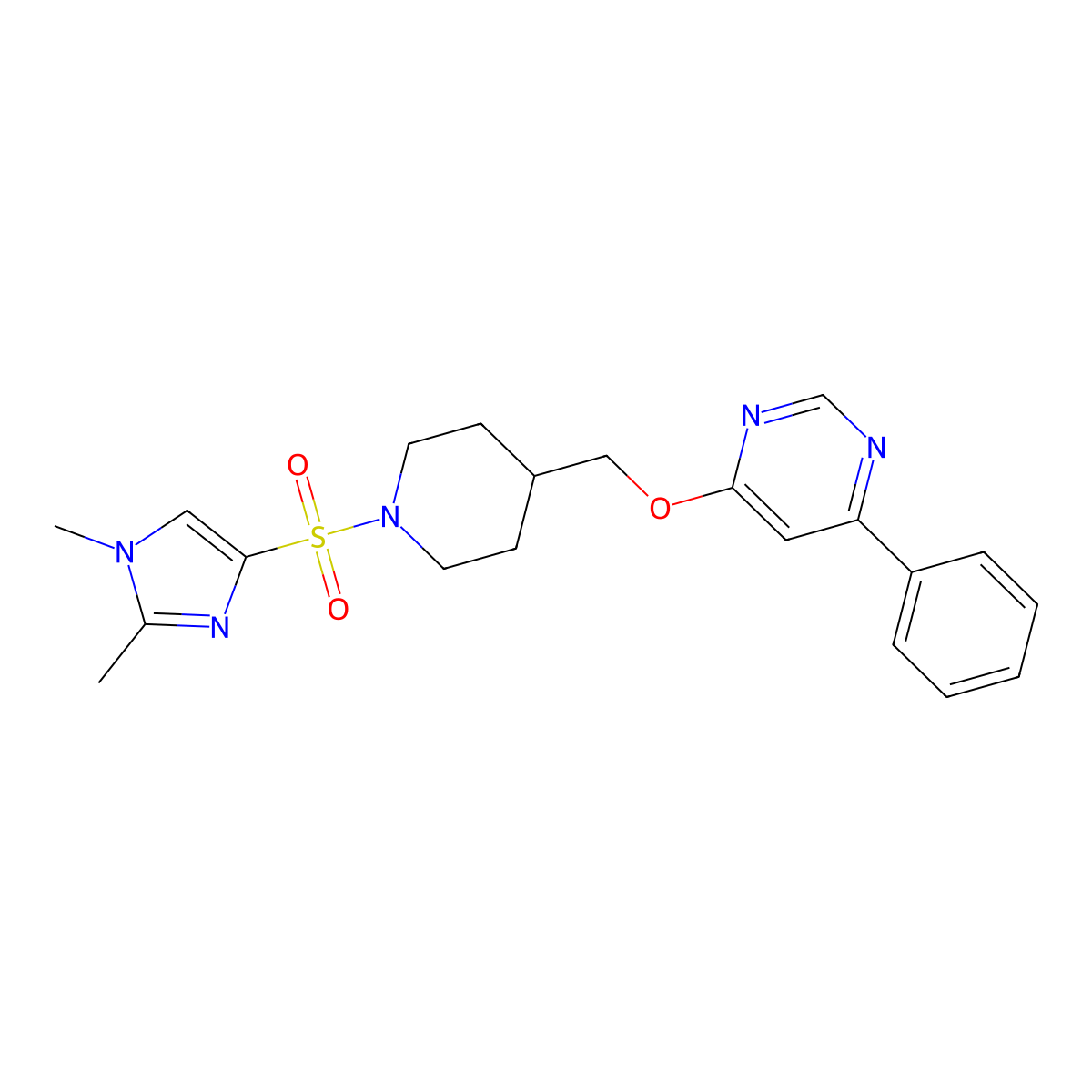 4-({1-[(1,2-dimethyl-1H-imidazol-4-yl)sulfonyl]piperidin-4-yl}methoxy)-6-phenylpyrimidine molecular structure, CAS 2379998-01-1