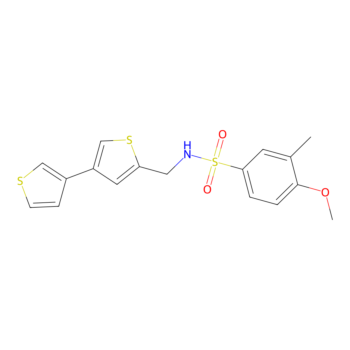 N-({[3,3'-bithiophene]-5-yl}methyl)-4-methoxy-3-methylbenzene-1-sulfonamide molecular structure, CAS 2379998-08-8