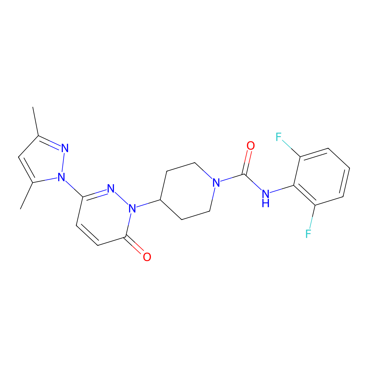 N-(2,6-difluorophenyl)-4-[3-(3,5-dimethyl-1H-pyrazol-1-yl)-6-oxo-1,6-dihydropyridazin-1-yl]piperidine-1-carboxamide molecular structure, CAS 2379998-09-9