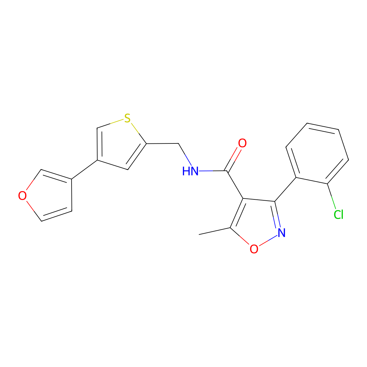 3-(2-chlorophenyl)-N-{[4-(furan-3-yl)thiophen-2-yl]methyl}-5-methyl-1,2-oxazole-4-carboxamide molecular structure, CAS 2379998-13-5
