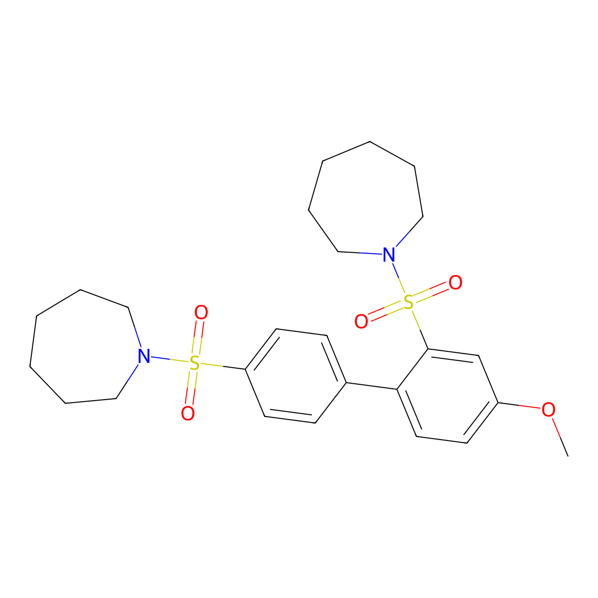 1-{[4'-(Azepane-1-sulfonyl)-4-methoxy-[1,1'-biphenyl]-2-yl]sulfonyl}azepane molecular structure, CAS 2379998-21-5