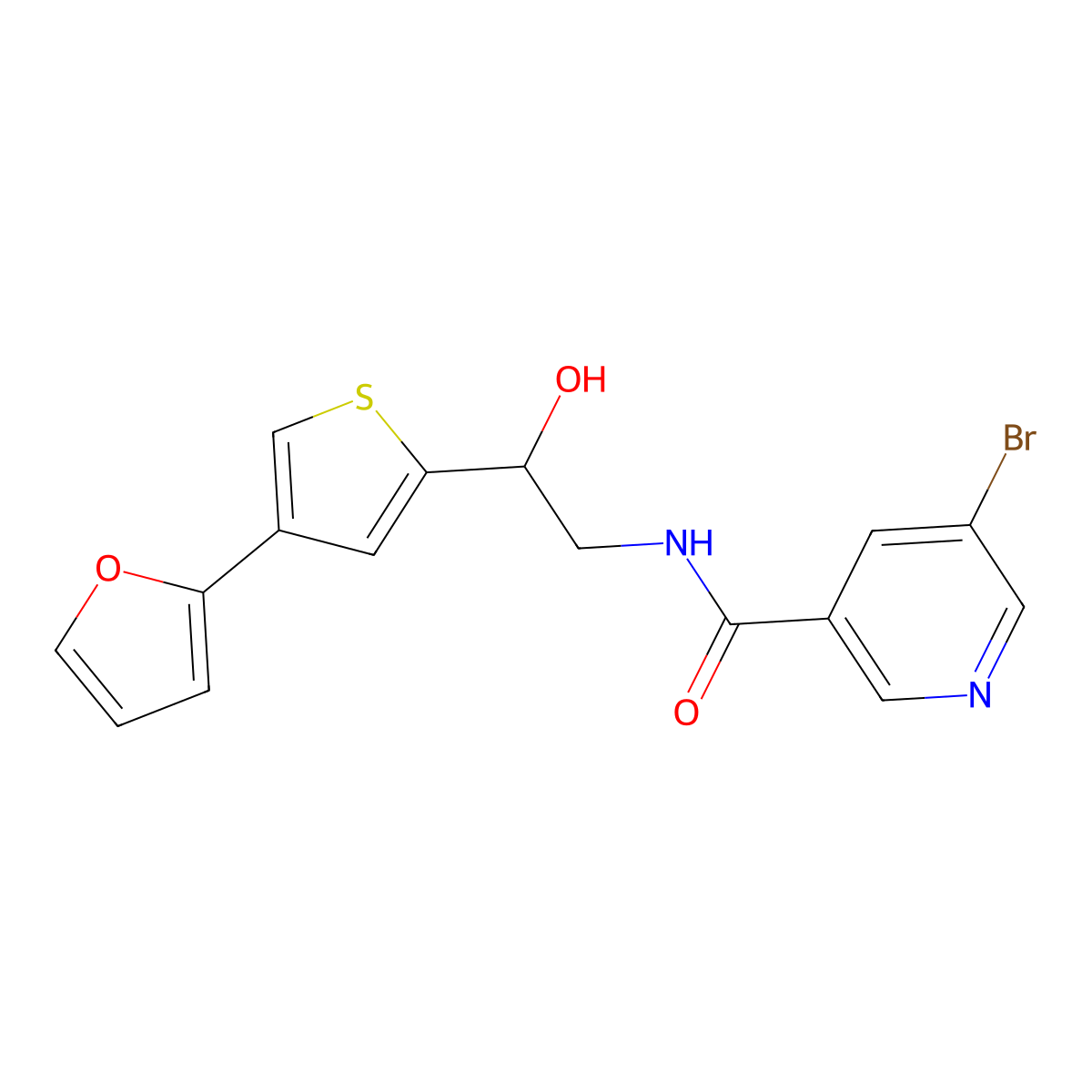5-bromo-N-{2-[4-(furan-2-yl)thiophen-2-yl]-2-hydroxyethyl}pyridine-3-carboxamide molecular structure, CAS 2379998-22-6