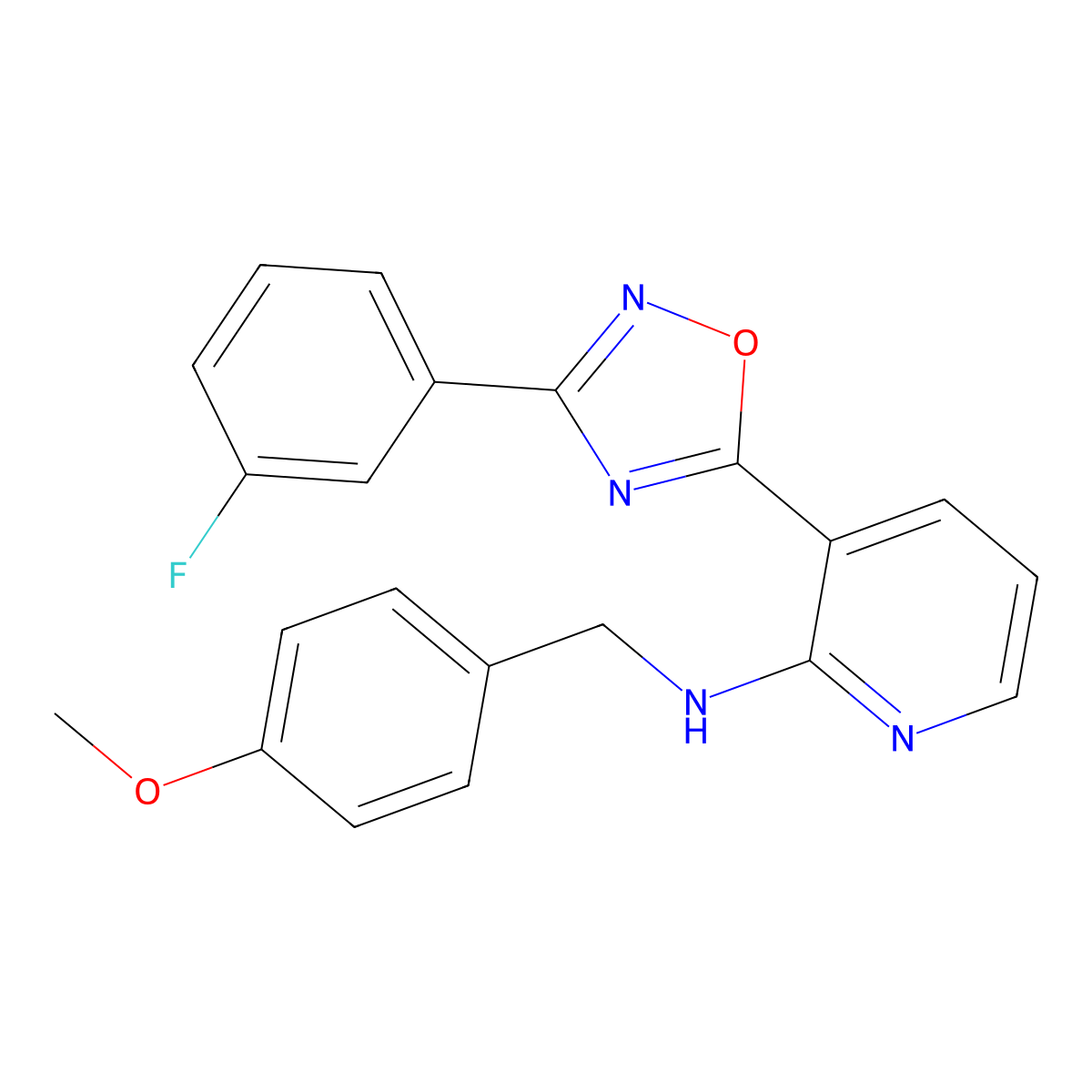 3-[3-(3-fluorophenyl)-1,2,4-oxadiazol-5-yl]-N-[(4-methoxyphenyl)methyl]pyridin-2-amine molecular structure, CAS 2379998-26-0