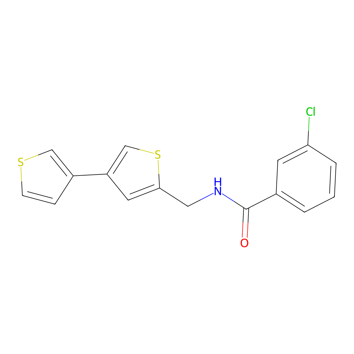 N-({[3,3'-bithiophene]-5-yl}methyl)-3-chlorobenzamide molecular structure, CAS 2380008-62-6