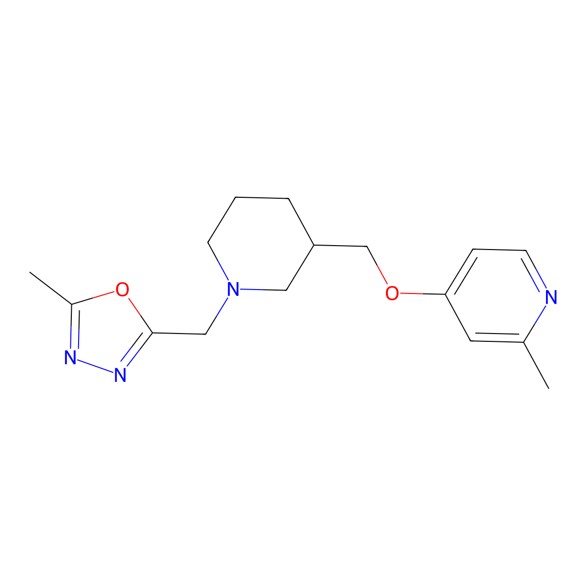 2-Methyl-4-({1-[(5-methyl-1,3,4-oxadiazol-2-yl)methyl]piperidin-3-yl}methoxy)pyridine molecular structure, CAS 2380008-67-1