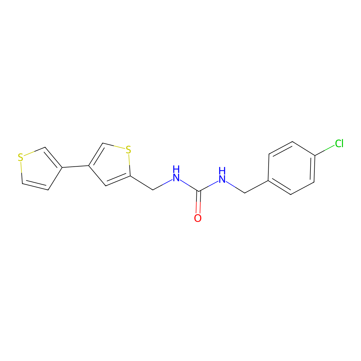 3-({[3,3'-Bithiophene]-5-yl}methyl)-1-[(4-chlorophenyl)methyl]urea molecular structure, CAS 2380008-74-0