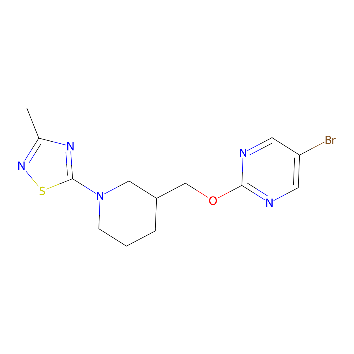 5-Bromo-2-{[1-(3-methyl-1,2,4-thiadiazol-5-yl)piperidin-3-yl]methoxy}pyrimidine molecular structure, CAS 2380008-77-3