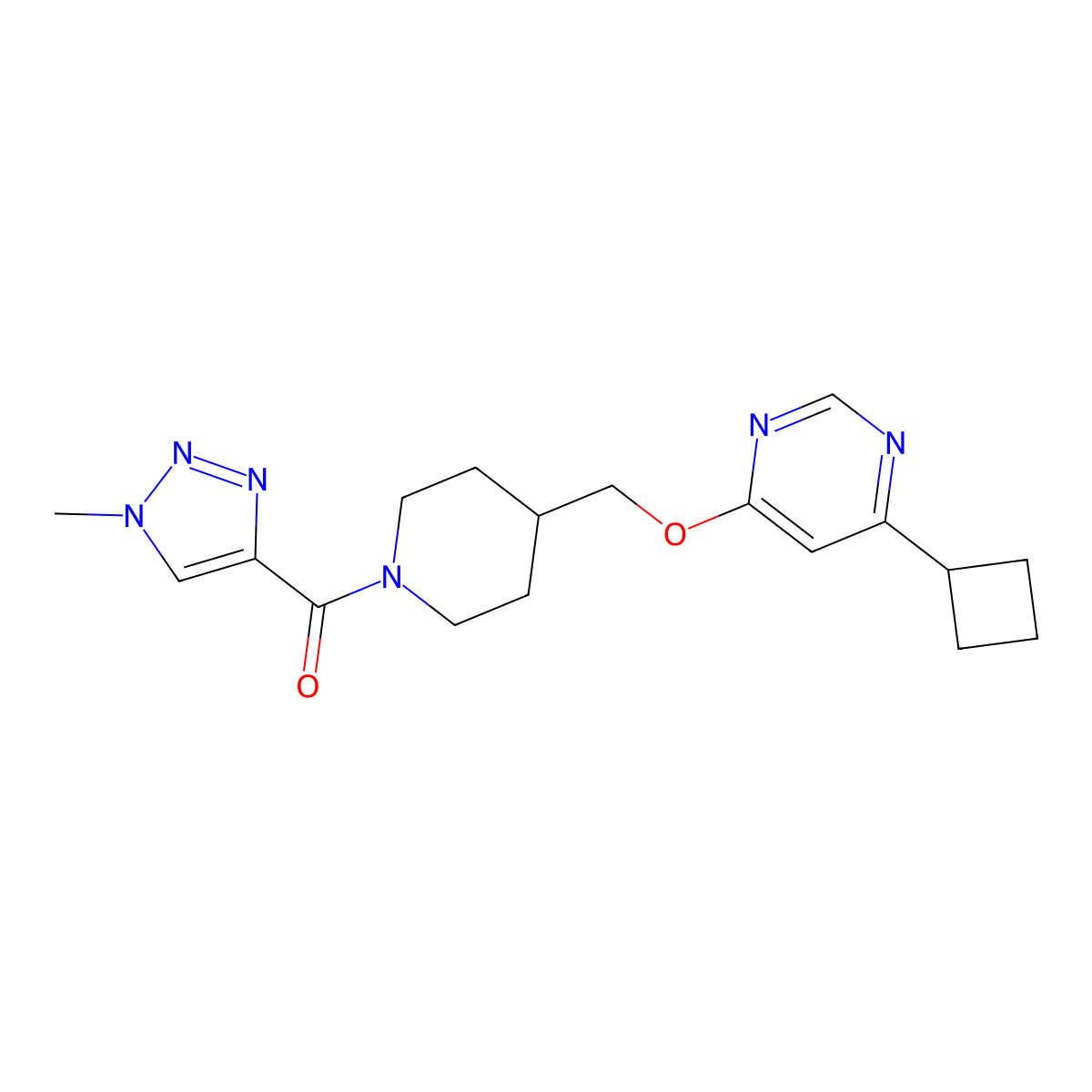 4-cyclobutyl-6-{[1-(1-methyl-1H-1,2,3-triazole-4-carbonyl)piperidin-4-yl]methoxy}pyrimidine molecular structure, CAS 2380008-81-9