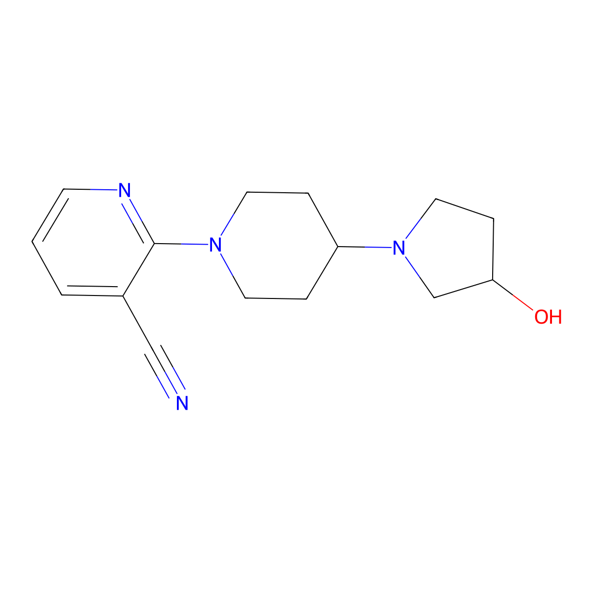 2-[4-(3-Hydroxypyrrolidin-1-yl)piperidin-1-yl]pyridine-3-carbonitrile molecular structure, CAS 2380008-85-3