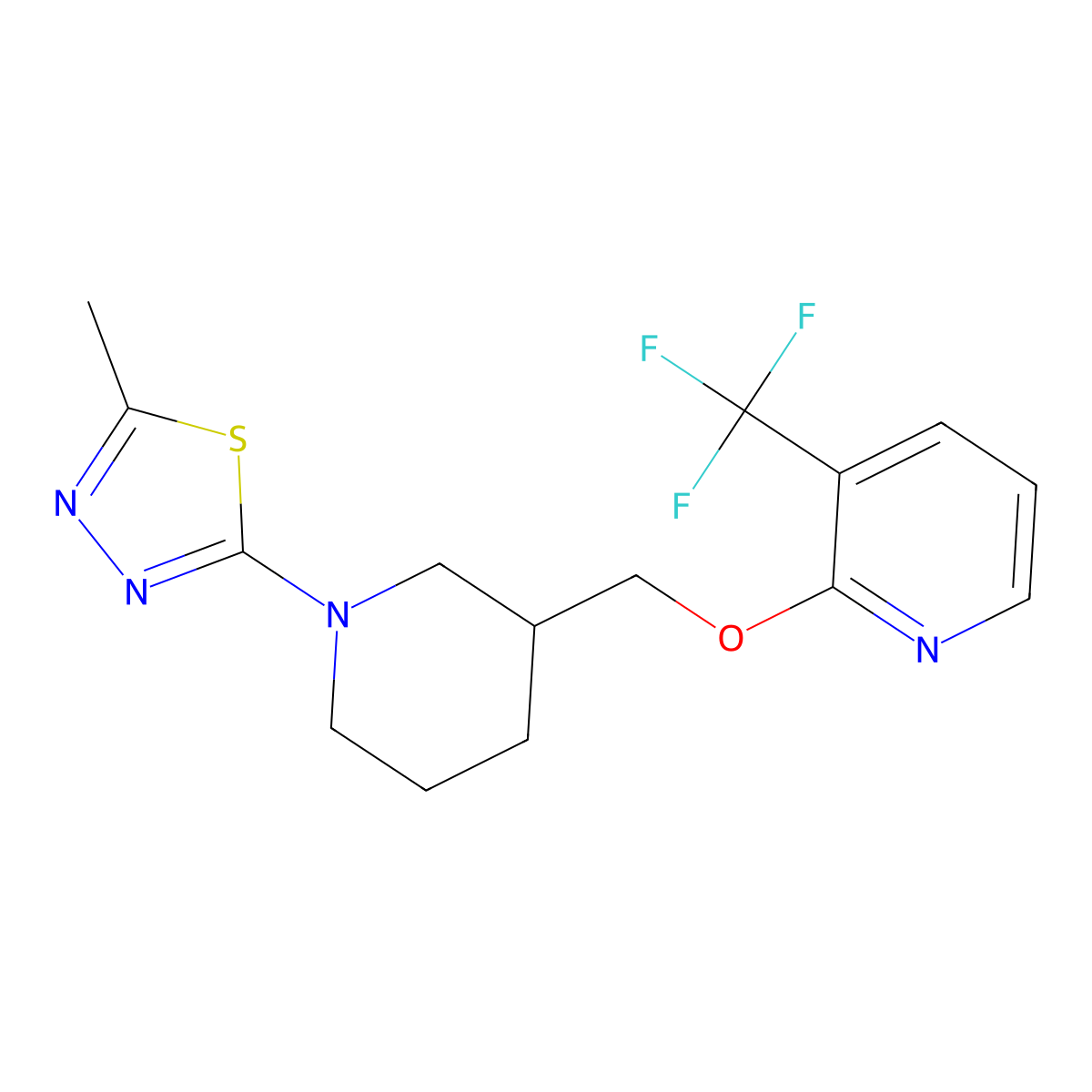 2-{[1-(5-Methyl-1,3,4-thiadiazol-2-yl)piperidin-3-yl]methoxy}-3-(trifluoromethyl)pyridine molecular structure, CAS 2380008-87-5