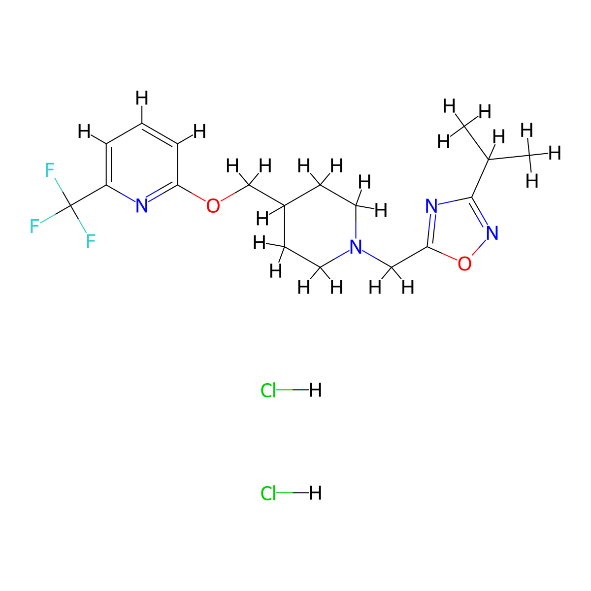 2-[(1-{[3-(Propan-2-yl)-1,2,4-oxadiazol-5-yl]methyl}piperidin-4-yl)methoxy]-6-(trifluoromethyl)pyridine dihydrochloride molecular structure, CAS 2380008-88-6