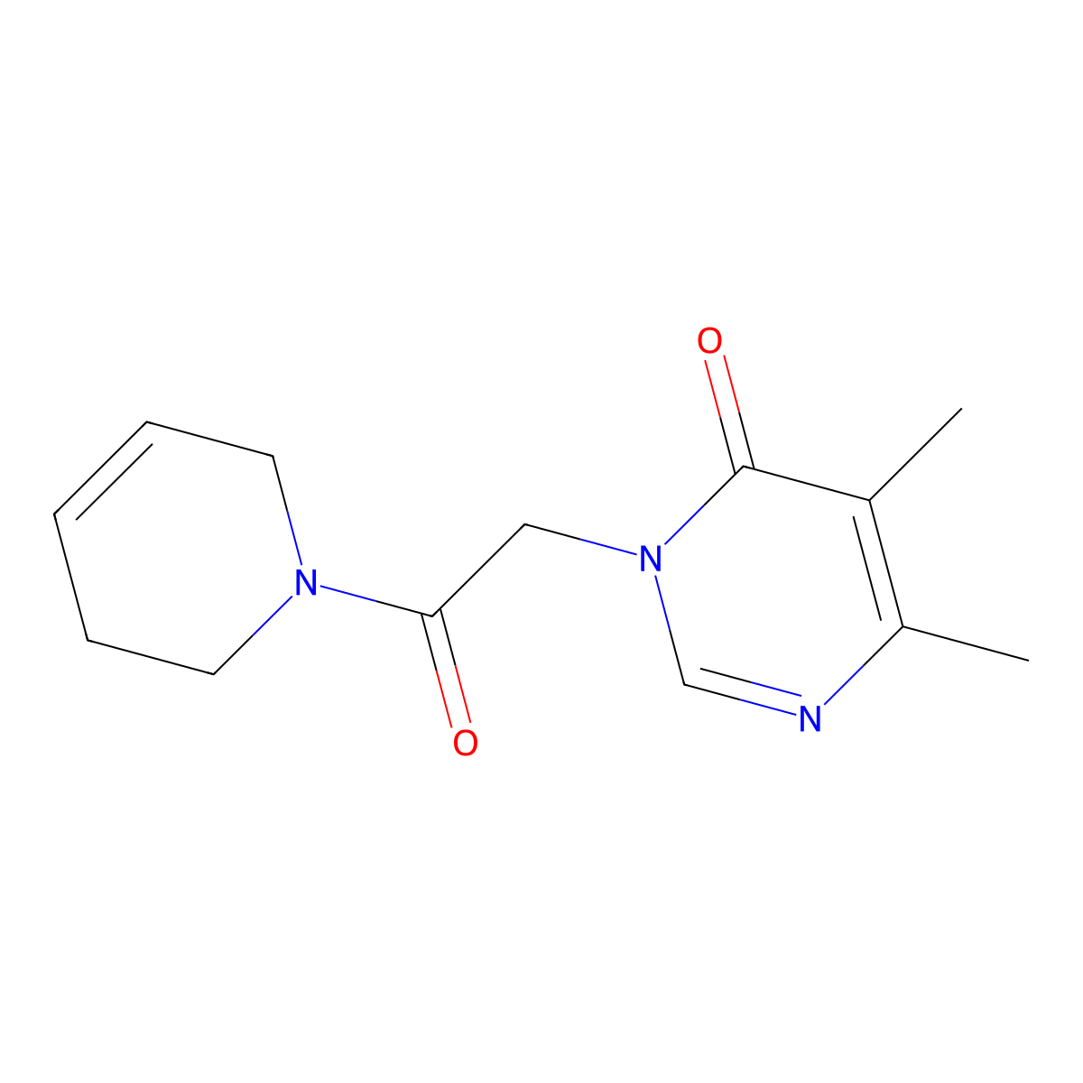 5,6-Dimethyl-3-[2-oxo-2-(1,2,3,6-tetrahydropyridin-1-yl)ethyl]-3,4-dihydropyrimidin-4-one molecular structure, CAS 2380008-89-7