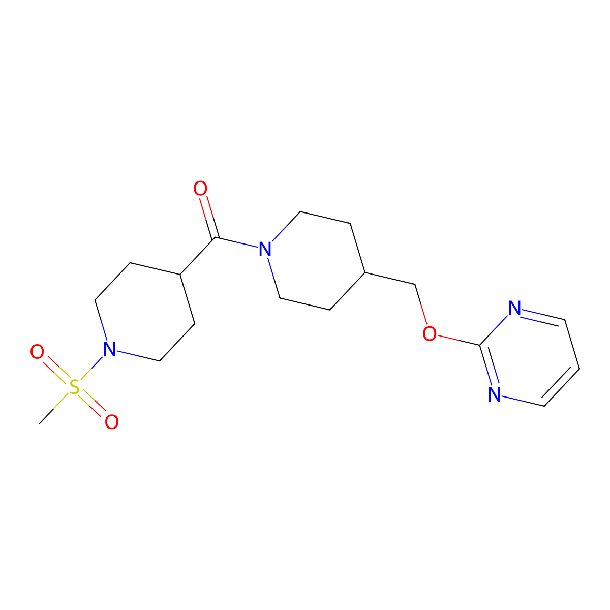 2-{[1-(1-Methanesulfonylpiperidine-4-carbonyl)piperidin-4-yl]methoxy}pyrimidine molecular structure, CAS 2380008-94-4