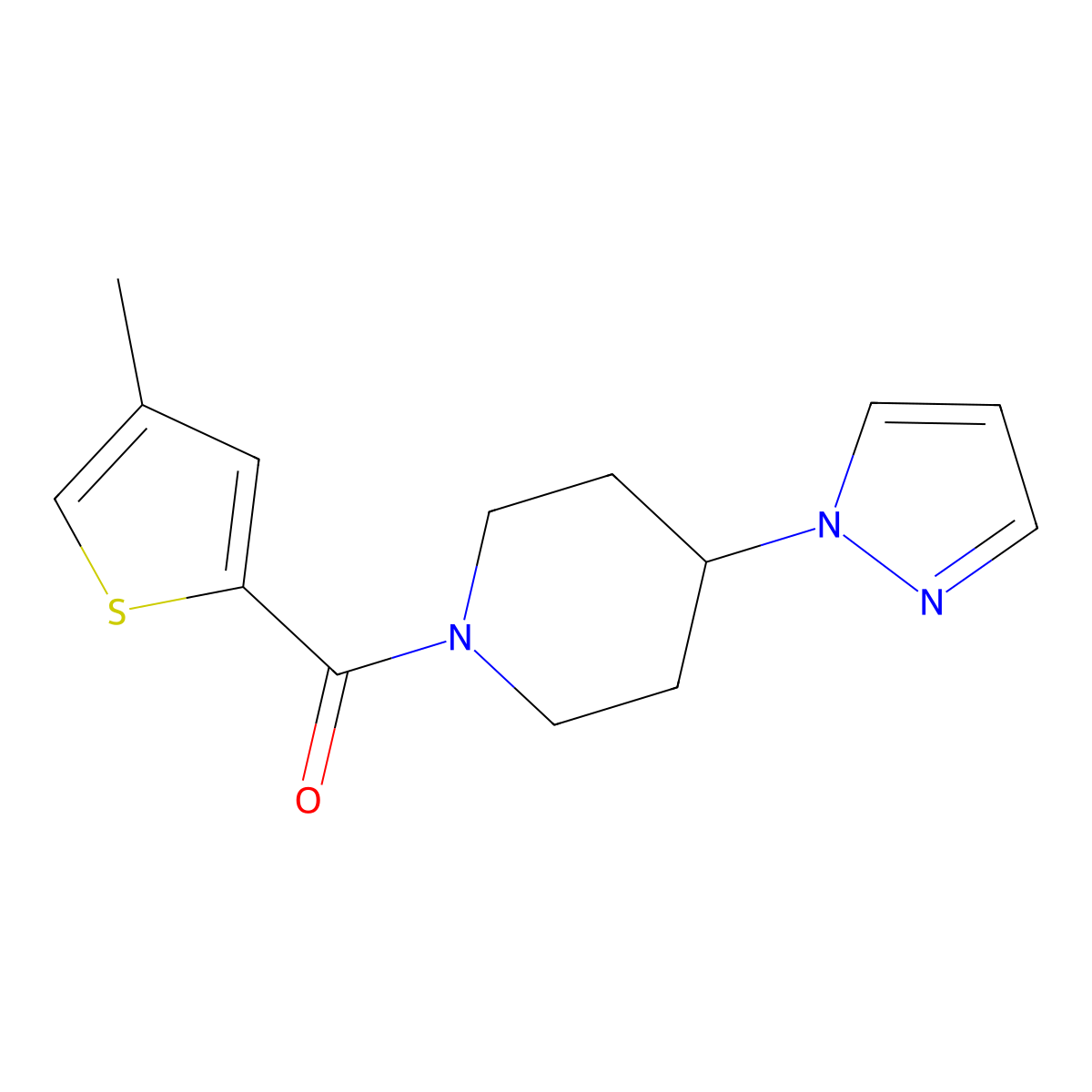 1-(4-methylthiophene-2-carbonyl)-4-(1H-pyrazol-1-yl)piperidine molecular structure, CAS 2380008-95-5