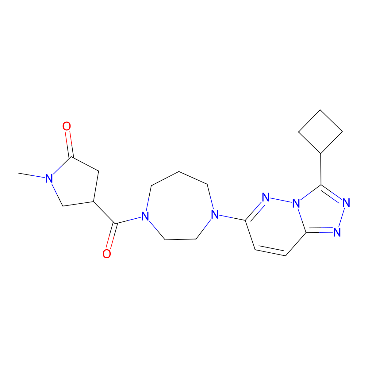 4-(4-{3-Cyclobutyl-[1,2,4]triazolo[4,3-b]pyridazin-6-yl}-1,4-diazepane-1-carbonyl)-1-methylpyrrolidin-2-one molecular structure, CAS 2380008-96-6