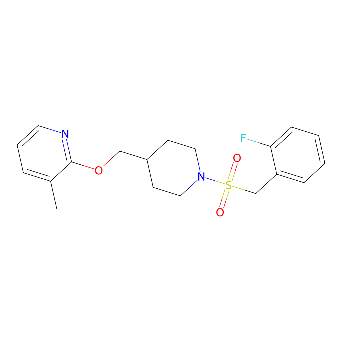 2-({1-[(2-Fluorophenyl)methanesulfonyl]piperidin-4-yl}methoxy)-3-methylpyridine molecular structure, CAS 2380008-97-7