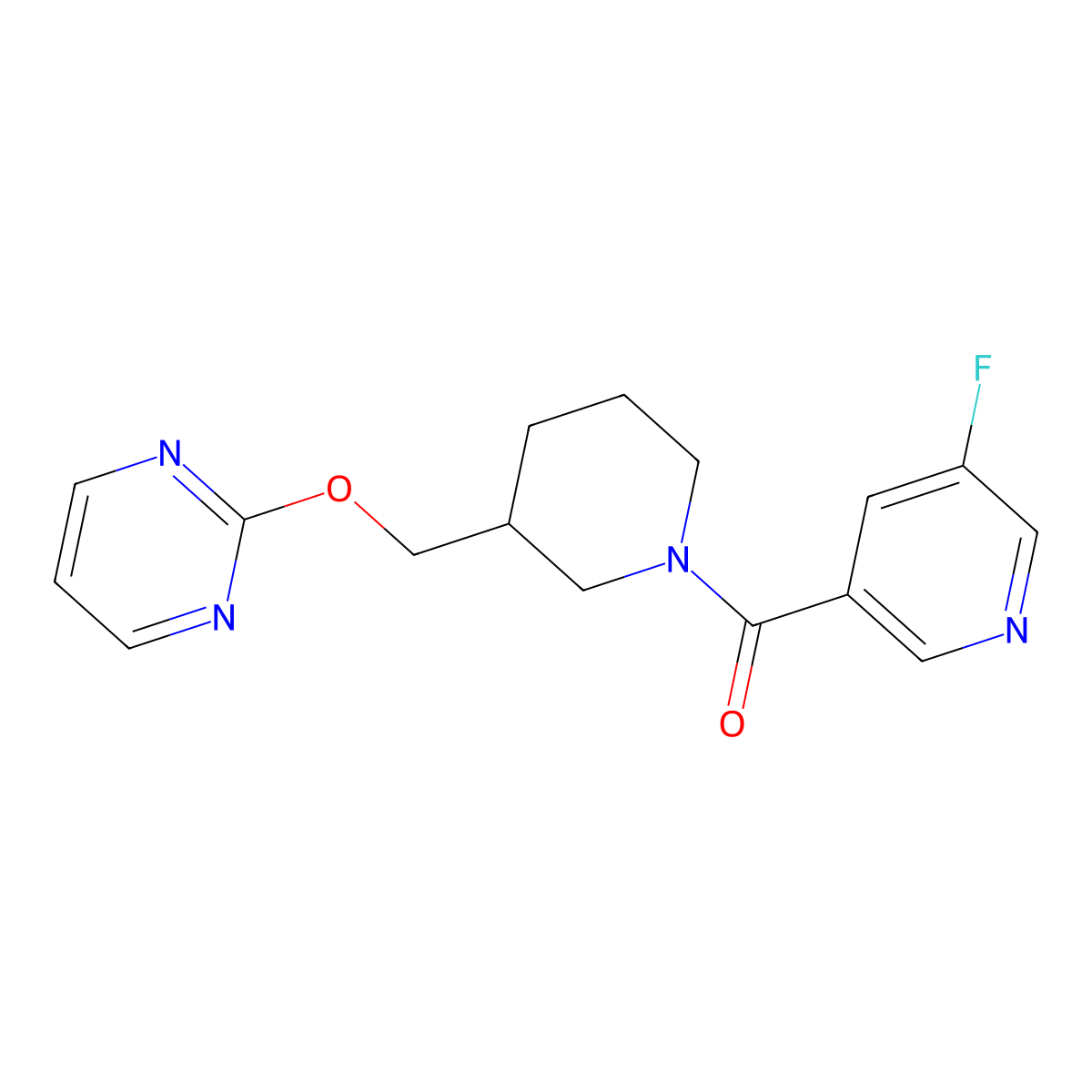 2-{[1-(5-Fluoropyridine-3-carbonyl)piperidin-3-yl]methoxy}pyrimidine molecular structure, CAS 2380008-98-8