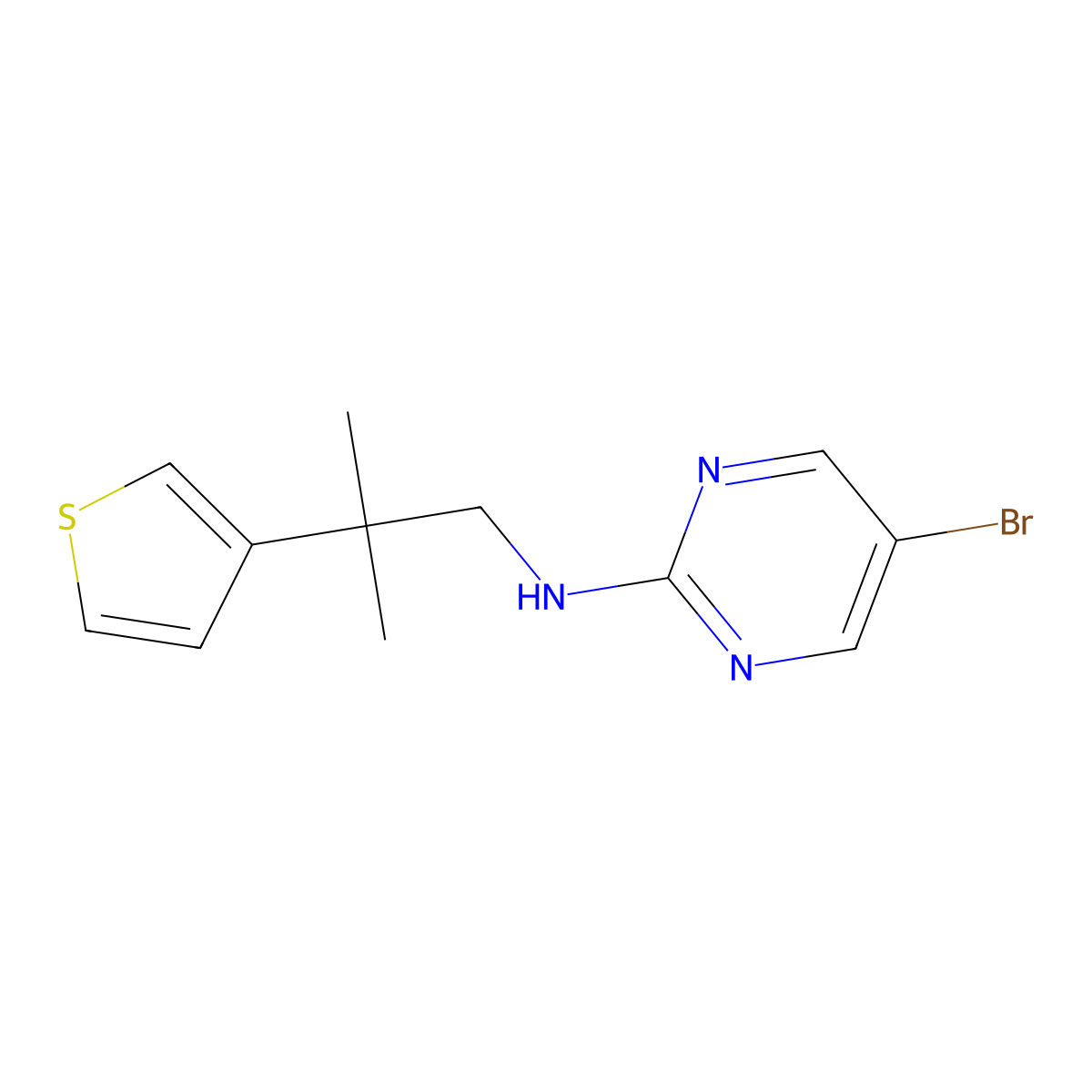 5-bromo-N-[2-methyl-2-(thiophen-3-yl)propyl]pyrimidin-2-amine molecular structure, CAS 2380008-99-9